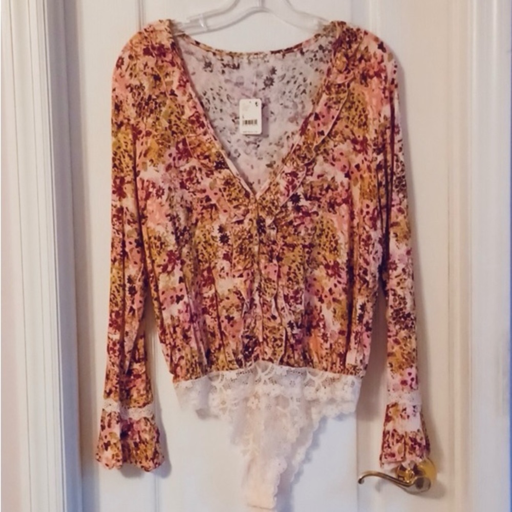 NWT Free People Heat Wave Bodysuit Blouse Floral Spring Combo